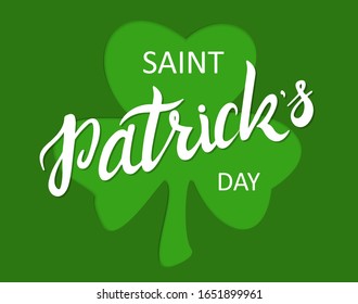 Vector illustration of Happy Saint Patrick's Day logotype. Hand sketched Irish celebration design. Beer festival lettering typography icon. Drawn typography badge with shamrock