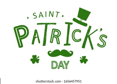 Vector illustration of Happy Saint Patrick's Day logotype. Hand sketched Irish celebration design. Beer festival lettering typography icon. Drawn typography badge with shamrock