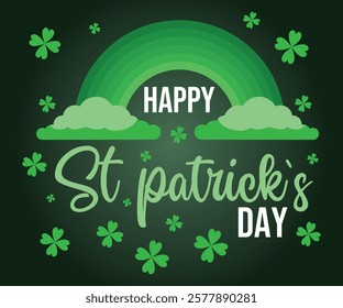 Vector illustration of Happy Saint Patrick's Day logotype. Hand sketched Irish celebration design. Beer festival lettering typography icon. Drawn typography St. Patricks badge, green hat and shamrock
