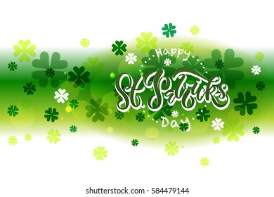 Vector illustration of Happy Saint Patrick's Day logotype. Hand sketched Irish celebration design. Beer festival lettering typography icon. Drawn typography badge on shamrock background