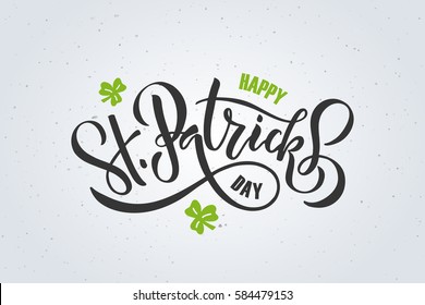 Vector illustration of Happy Saint Patrick's Day logotype.Hand sketched Irish celebration design.Beer festival lettering typography icon.Hand drawn typography badge and shamrock on textured background