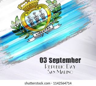 Vector illustration of Happy San Marino Republic Day 03 September. Waving flags isolated on gray background.