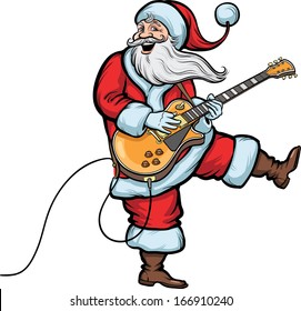 Vector illustration of happy Santa Claus playing electric guitar. Easy-edit layered vector EPS10 file scalable to any size without quality loss. High resolution raster JPG file is included. 