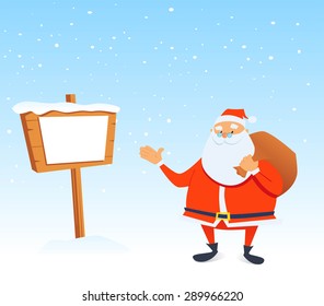 Vector illustration - Happy Santa Claus Holding A Blank Sign. 
