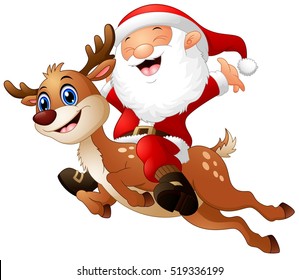 Vector illustration of Happy Santa claus riding a reindeer 