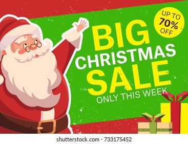 Vector illustration with happy Santa Claus. Christmas sale.Banner.Template.