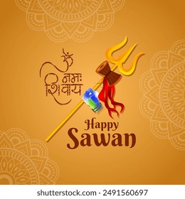 Vector illustration of Happy Sawan social media feed template with written hindi text meaning adoration to Shiva