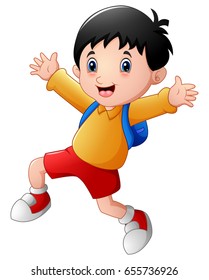 Vector illustration of Happy school boy cartoon