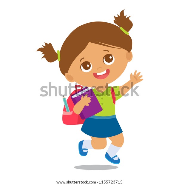 Vector Illustration Happy School Girl Go Stock Vector Royalty Free