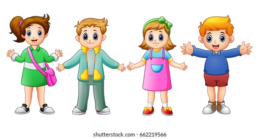 Vector illustration of Happy school kids cartoon