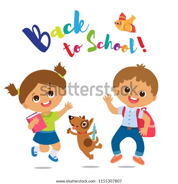 Vector Illustration Happy School Kids Go Stock Vector Royalty Free