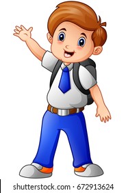 Vector illustration of Happy schoolboy presenting isolated on white background