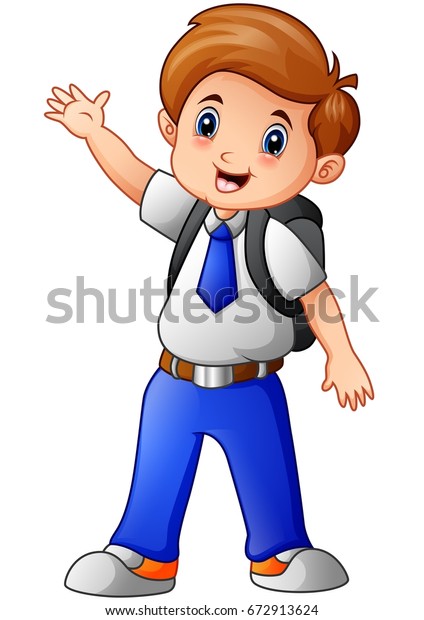 Vector Illustration Happy Schoolboy Presenting Isolated Stock Vector ...