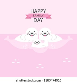 Vector illustration of Happy Seal family cartoon.