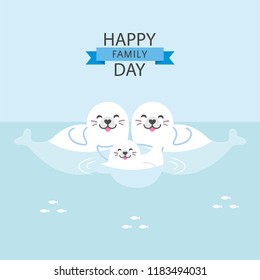 Vector illustration of Happy Seal family cartoon.