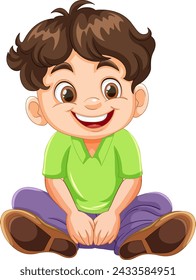 Vector illustration of a happy, seated young boy.