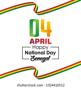Vector illustration of Happy Senegal National Day. 04 April logotype. Waving flags isolated on white background