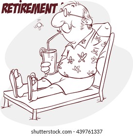 A vector illustration of happy senior  retirement at the beach