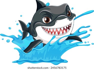 Vector illustration of a happy shark splashing water.