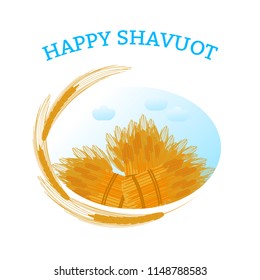 Vector illustration Happy Shavuot. Jewish national holiday. Picture of wheat ears. Design for a greeting card, postcard, poster, cover.