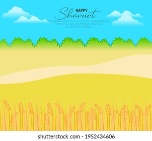 Vector illustration Happy Shavuot. Milk, wheat. Shavuot Jewish holiday and wheat for decoration and covering.