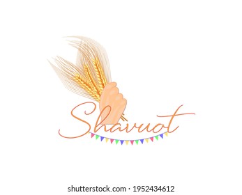 Vector illustration Happy Shavuot. Milk, wheat. Shavuot Jewish holiday and wheat for decoration and covering.