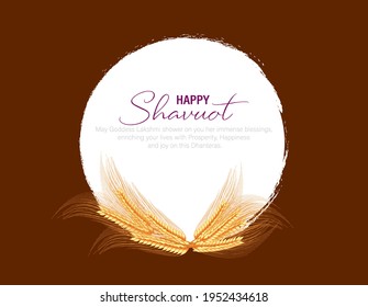 Vector illustration Happy Shavuot. Milk, wheat. Shavuot Jewish holiday and wheat for decoration and covering.