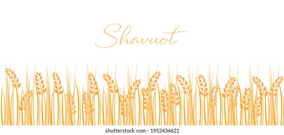 Vector illustration Happy Shavuot. Milk, wheat. Shavuot Jewish holiday and wheat for decoration and covering.