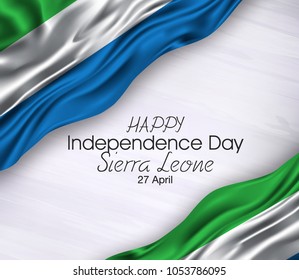 Vector illustration of Happy Sierra Leone National Day 27 April. Waving flags isolated on gray background.