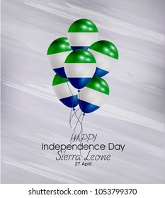 Vector illustration of  Happy Sierra Leone Independence Day 27 April. Balloons with flags isolated on gray background.