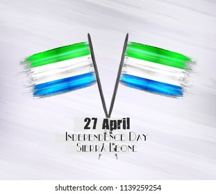 Vector illustration of Happy Sierra leone Indepndence Day 27 April. Waving flags isolated on gray background.