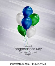 Vector illustration of Happy Sierra leone Indepndence Day 27 April. Waving flags isolated on gray background.