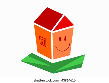 vector illustration of happy small house on green grass