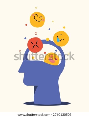 Vector illustration of Happy smiley, or positive attitude, negative attitude, emotional intelligence concept.