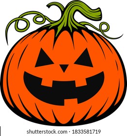 Vector illustration of a happy, smiling, bright orange Jack-o'- lantern.