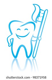 Vector illustration of  happy smiling dental tooth with toothbrush