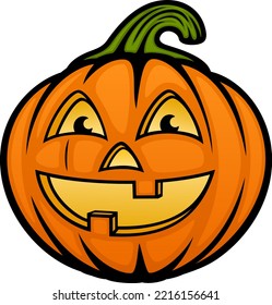 Vector illustration of a happy, smiling orange cartoon jack o' lantern.