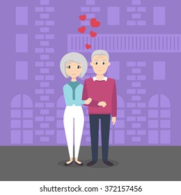 Vector illustration of happy smiling senior married couple in love