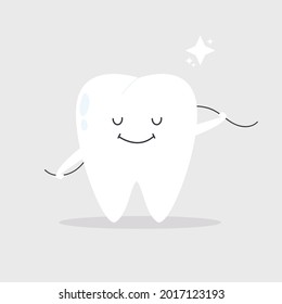 Vector illustration of a happy smiling tooth cleaning itself with a dental floss. Dental Medicine hygiene poster