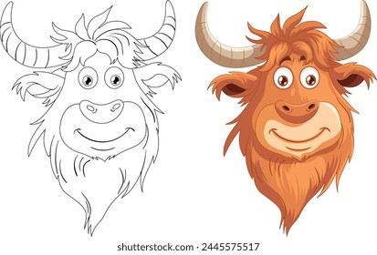 Vector illustration of a happy, smiling yak.
