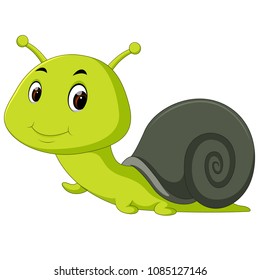 vector illustration of happy snail crawling
