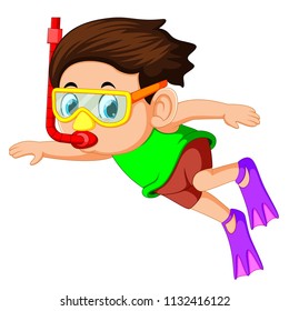 vector illustration of happy snorkeling boy