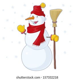 Vector illustration of a happy snowman