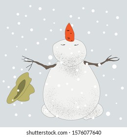 Vector illustration Happy snowman with snowflakes