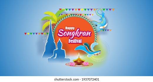 VECTOR ILLUSTRATION  FOR HAPPY SONGKRAN, THAILAND FESTIVAL WITH TEXT SONGKRAN MEANS  NEW YEAR