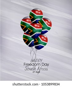 Vector illustration of  Happy South Africa Freedom Day 27 April. Balloons with flags isolated on gray background.