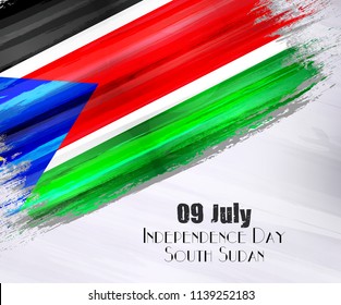 Vector illustration of Happy South Sudan Day 09 July. Waving flags isolated on gray background.