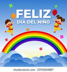 Vector illustration of Happy Spain Children's Day social media template with written Spanish text meaning Happy Children's Day