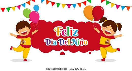 Vector illustration of Happy Spain Children's Day social media template with written Spanish text meaning Happy Children's Day