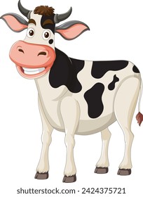 Vector illustration of a happy, spotted cow